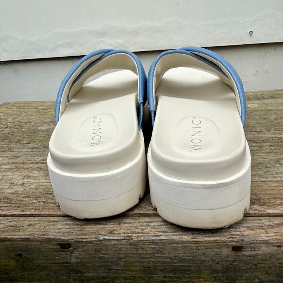 Vionic Vesta Platform Lug Sandals Blue Shadow Slides Size 8 - Picture 4 of 6